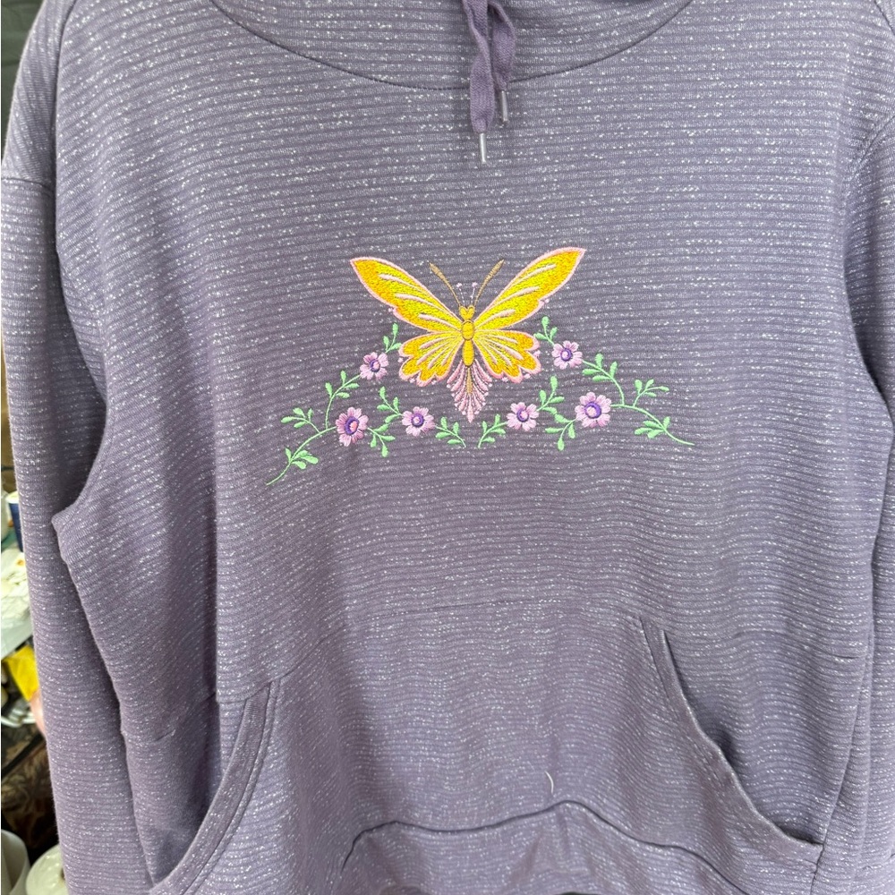 Purple Hoodie with Butterfly Embroidery